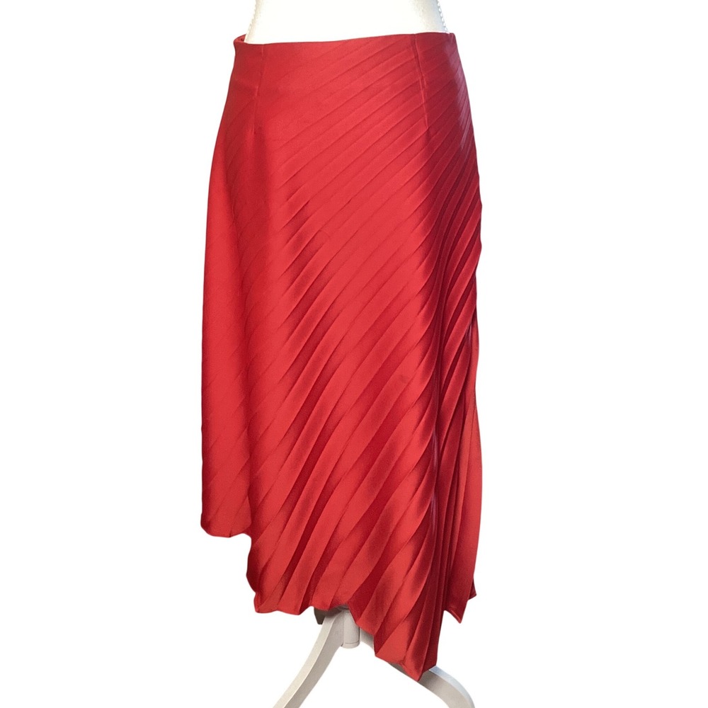 DKNY Red Pleated Asymmetrical Midi Skirt Women's Size 6 Cocktail Party Holiday - Picture 2 of 8
